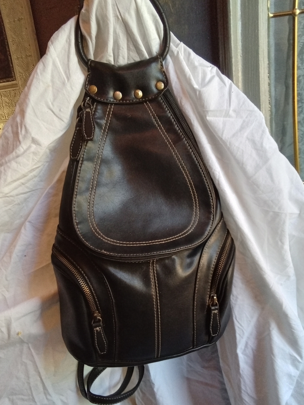 Nine West Dark Brown Leather Backpack Purse